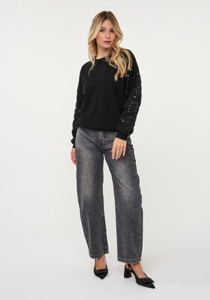 Esqualo Round Neckline with Sleeve Detail Jumper, Black