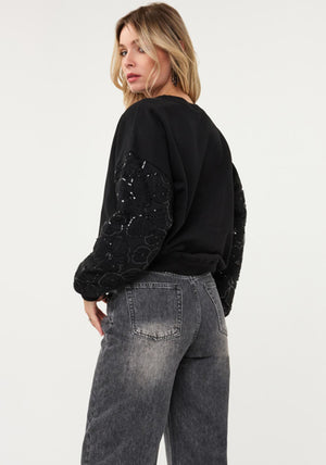 Esqualo Round Neckline with Sleeve Detail Jumper, Black