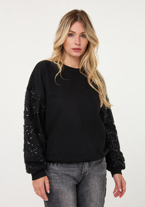 Esqualo Round Neckline with Sleeve Detail Jumper, Black