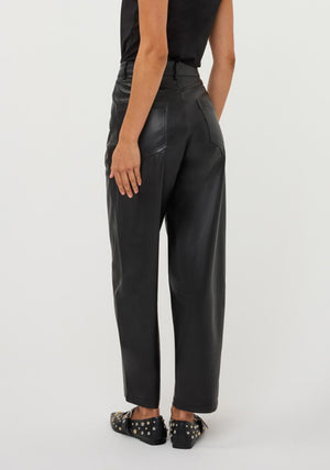 Esqualo Faux Leather Barrel Leg Trousers, Black