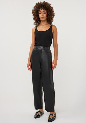 Esqualo Faux Leather Barrel Leg Trousers, Black