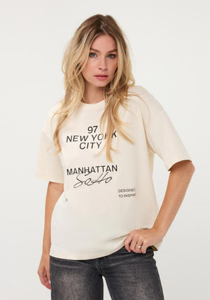 Esqualo Cotton-blend with Lettering T-Shirt, Cream