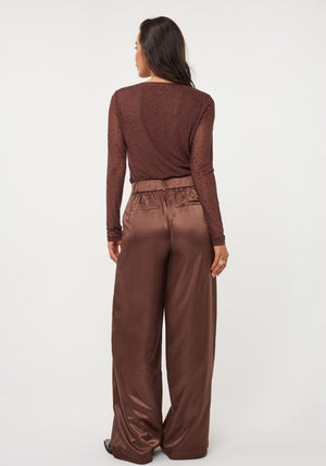 Esqualo Satin Wide Leg Trousers, Brown