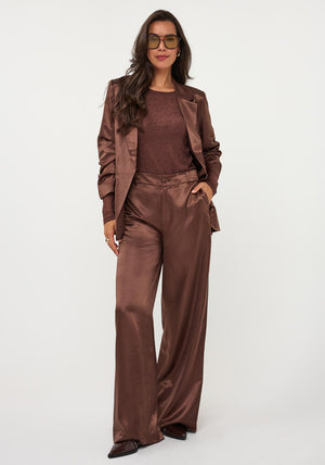 Esqualo Satin Wide Leg Trousers, Brown