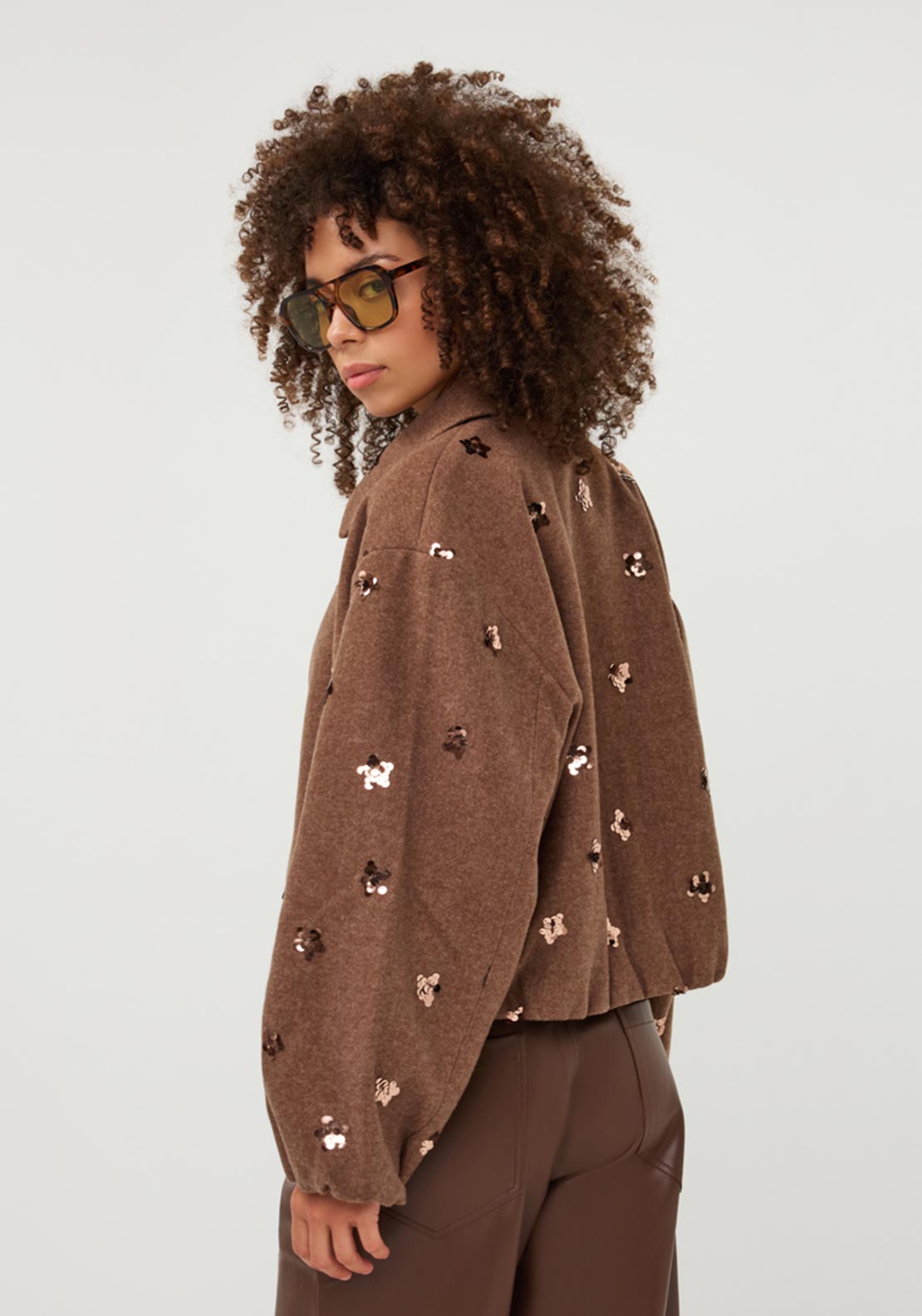 Esqualo Zip Up With Sequin Detail Jacket, Brown