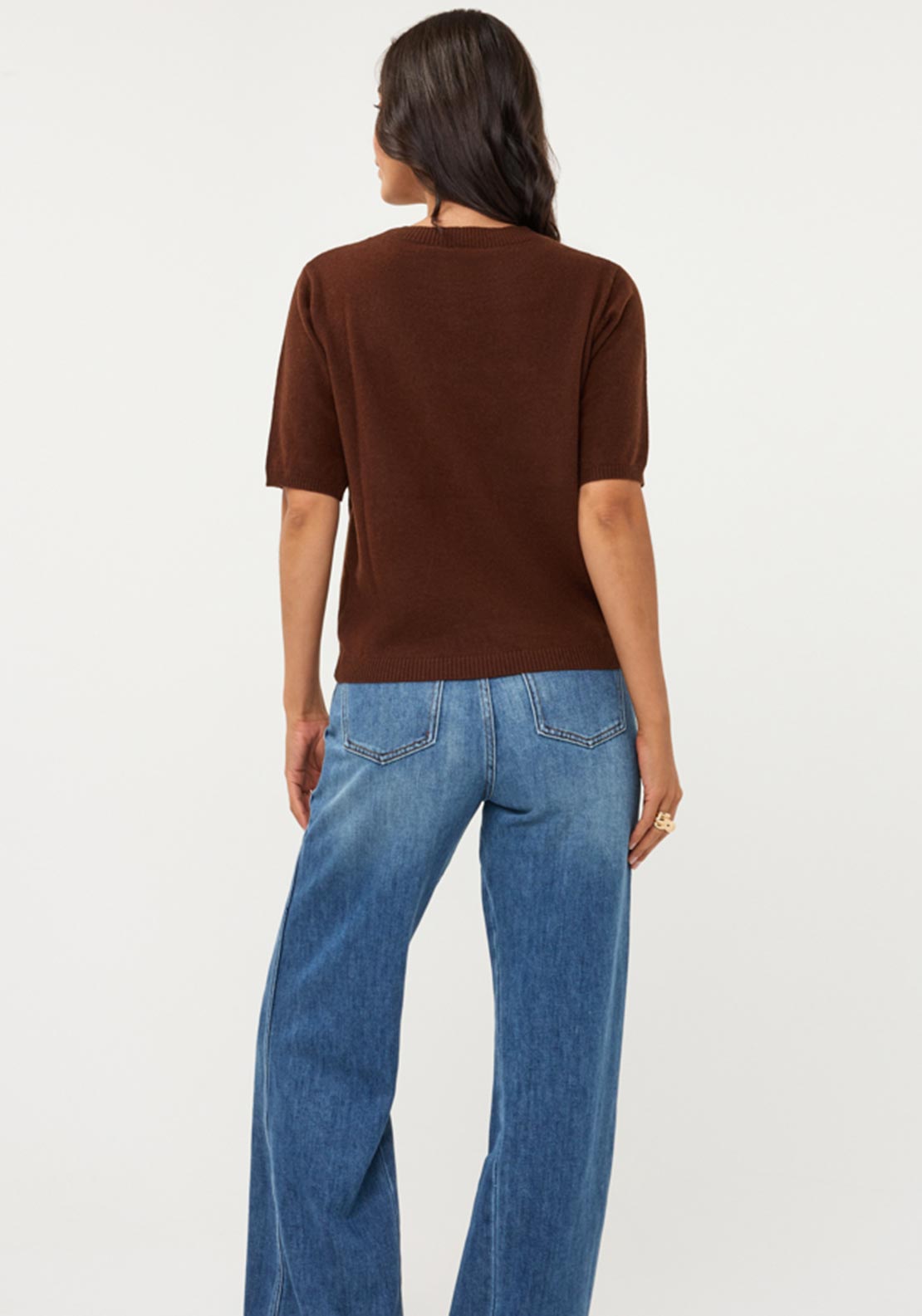 Esqualo Knitted with 3D Floral Detail Top, Brown