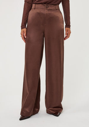 Esqualo Satin Wide Leg Trousers, Brown