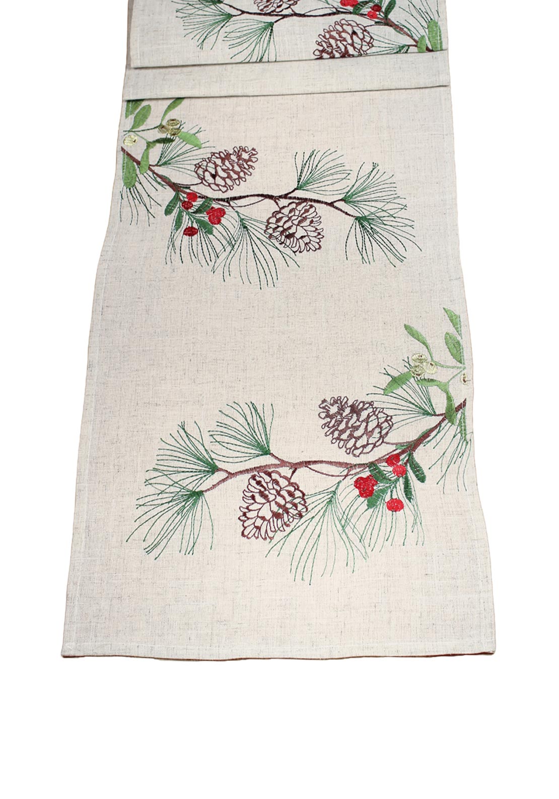 Peggy Wilkins Evergreen Elegance Table Runner, Beige Multi