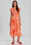 Exquise Ruffle Neck Floral Maxi Dress, Orange