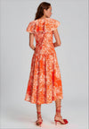 Exquise Ruffle Neck Floral Maxi Dress, Orange