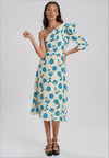 Exquise Floral One Sleeve Maxi Dress, Blue & Beige