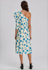 Exquise Floral One Sleeve Maxi Dress, Blue & Beige