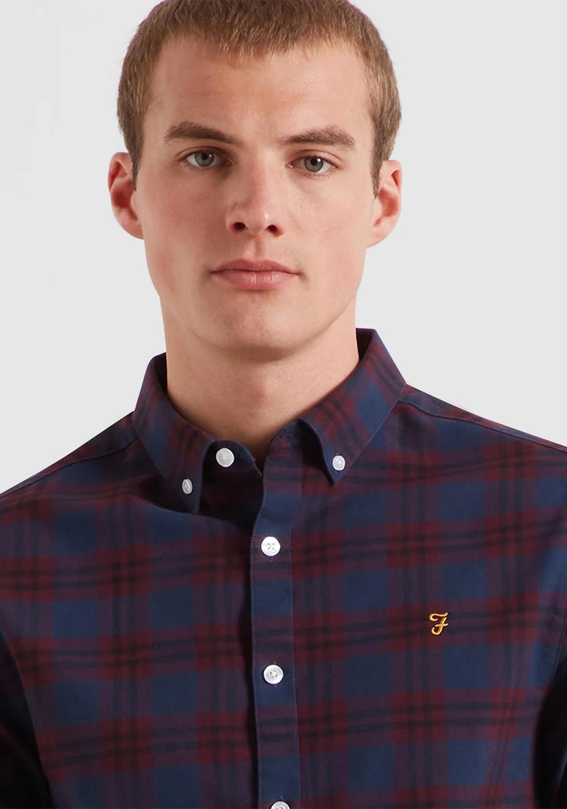Farah Brewer Check Oxford Shirt, Bordeaux