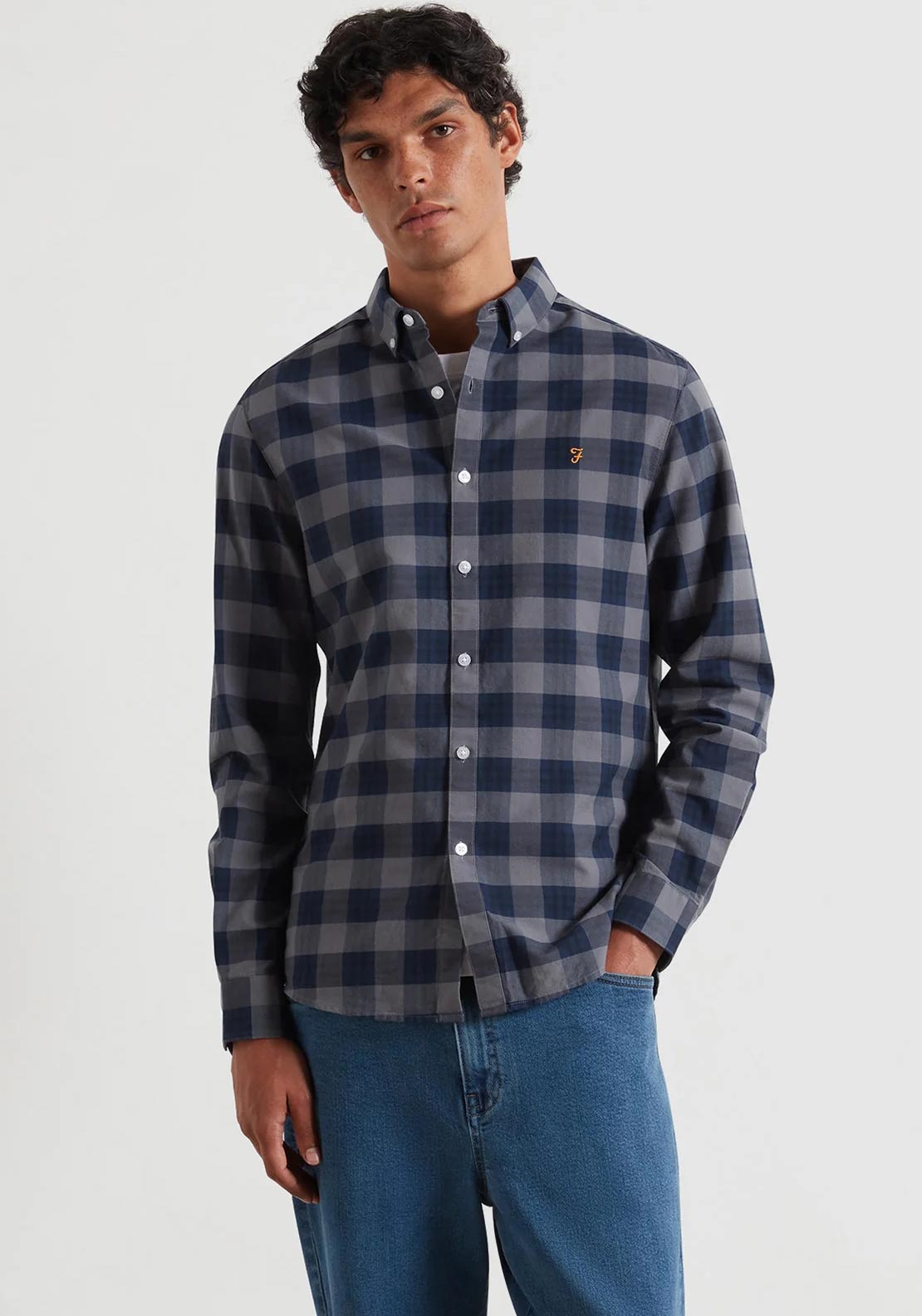 Farah Brewer Check Oxford Shirt, Grey