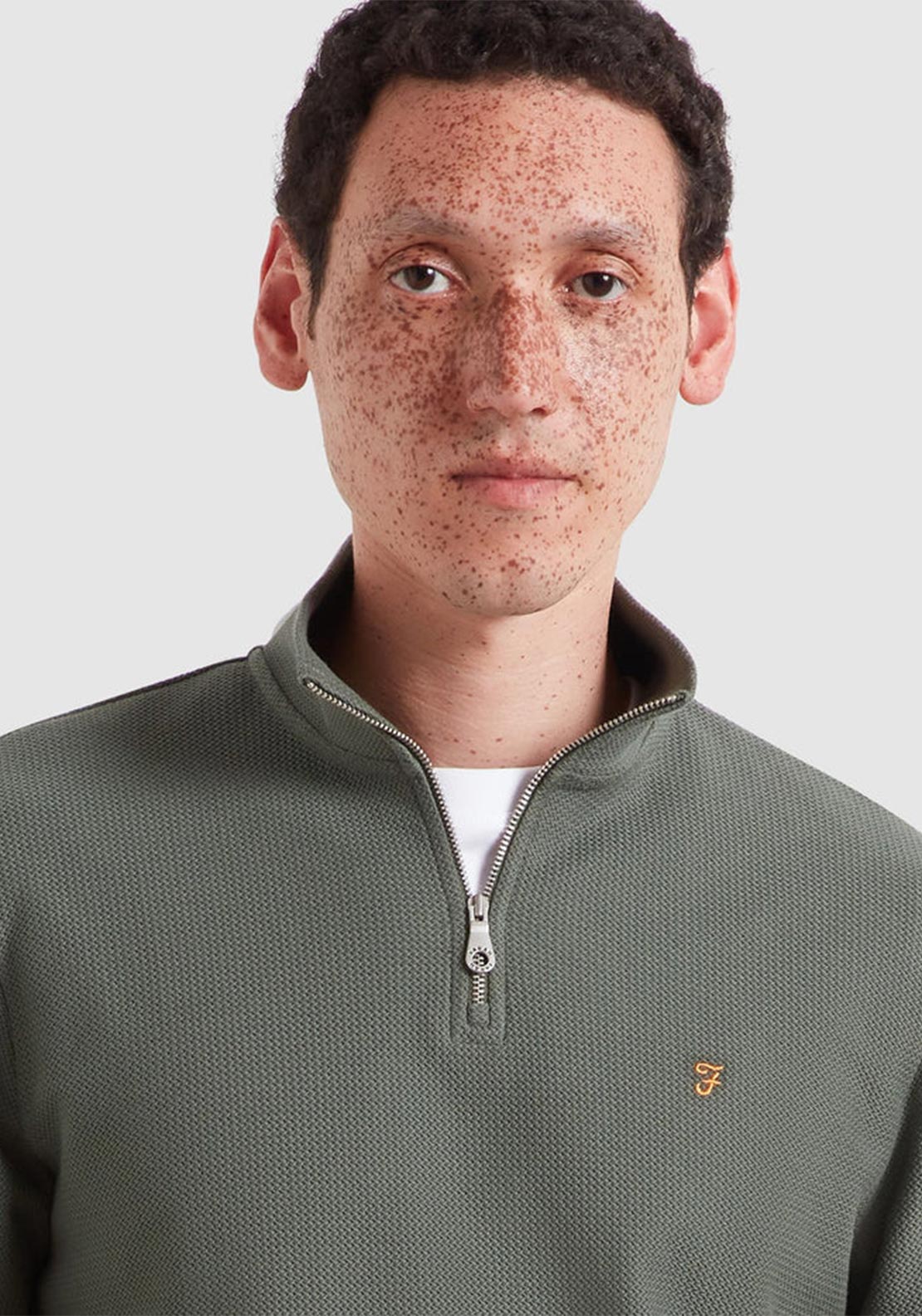 Farah Conrad Quarter Zip Knit Sweater, Rosemary Green