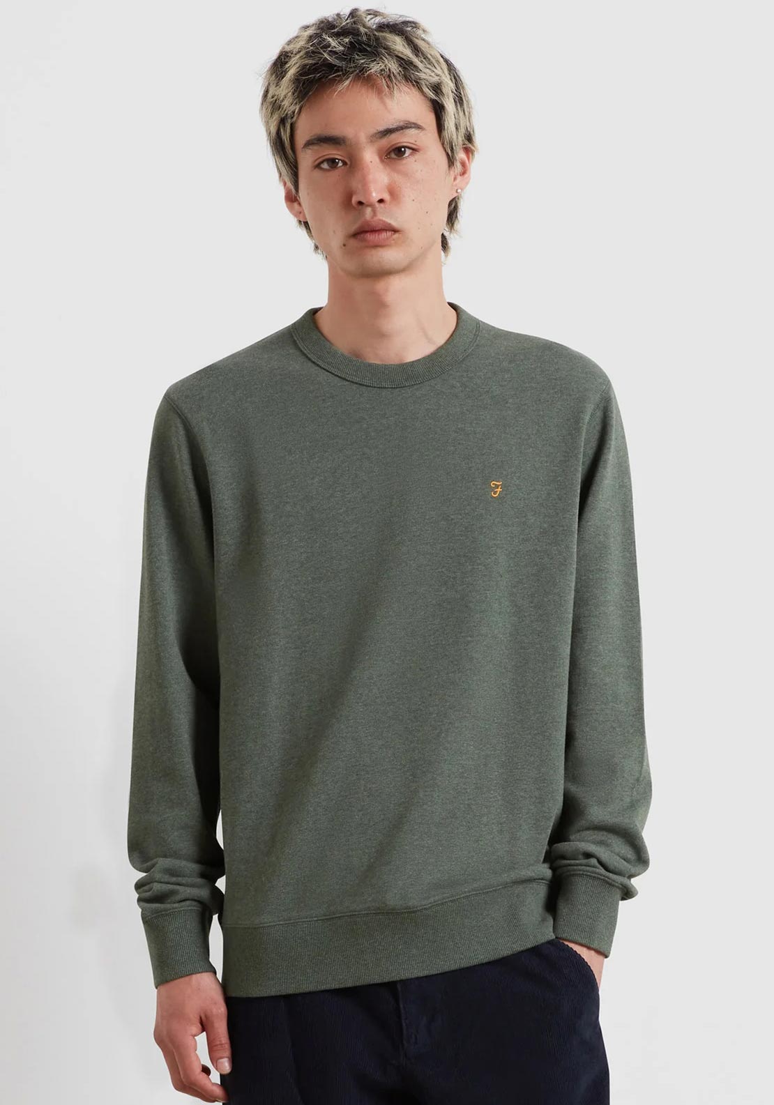 Farah Hemming Crew Neck Sweatshirt, Rosemary Green Marl
