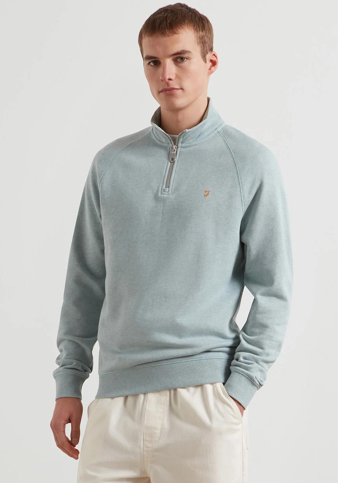 Farah Jim Quarter Zip Sweatshirt, Green Mist Marl