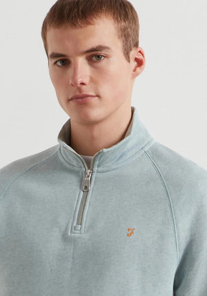 Farah Jim Quarter Zip Sweatshirt, Green Mist Marl