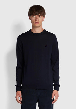 Farah Mullen Wool Crew Neck Sweater, Navy