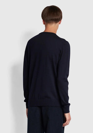 Farah Mullen Wool Crew Neck Sweater, Navy
