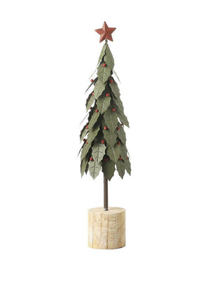 Heaven Sends Medium Metal Holly Tree Ornament, Green