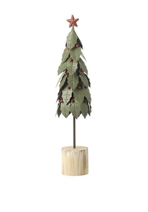 Heaven Sends Small Metal Holly Tree Ornament, Green