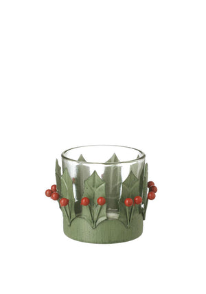 Heaven Sends Holly Glass Candle Holder, Green