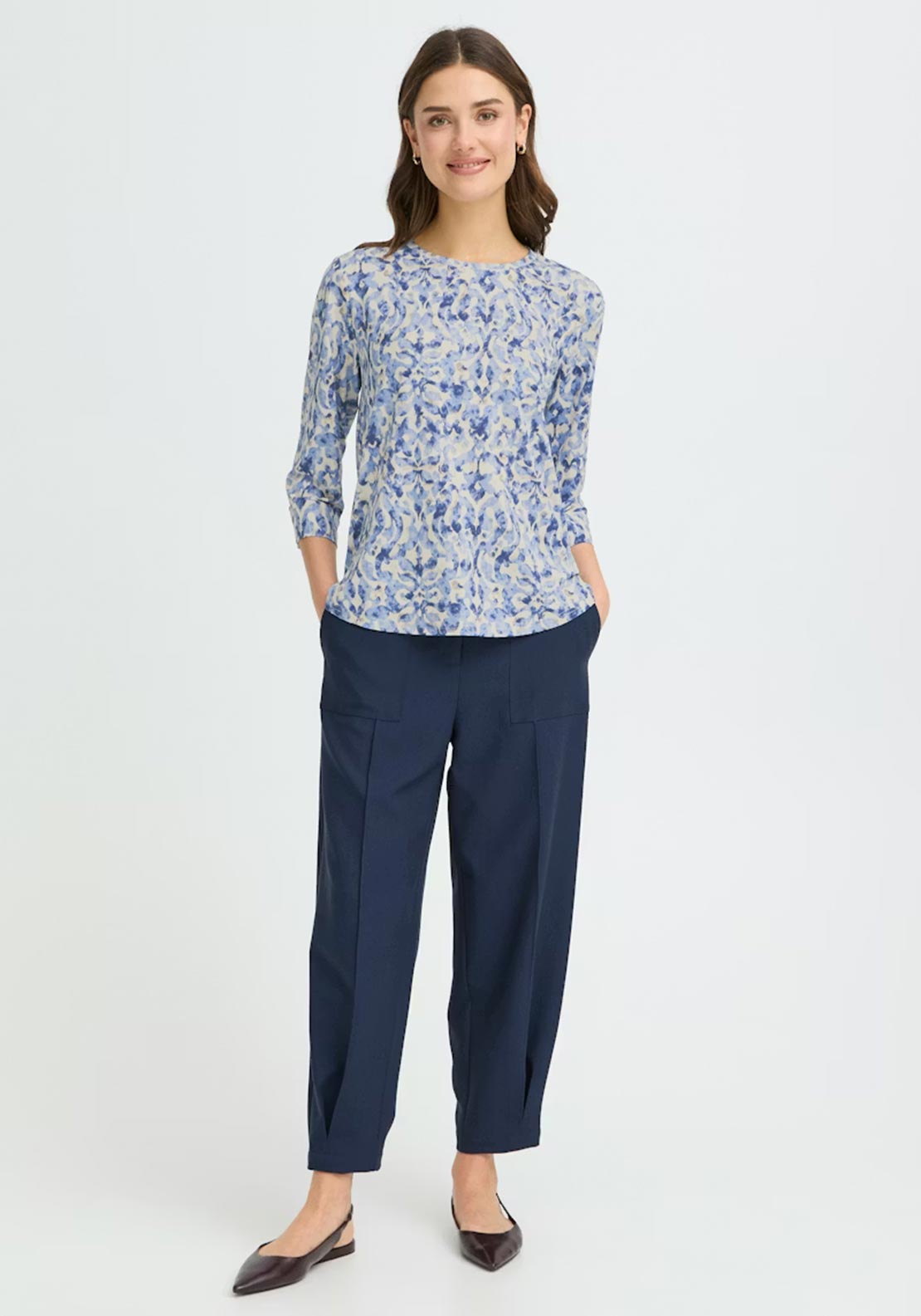 Fransa Seen Printed Top, Blue
