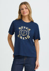 Fransa Palmer Graphic Cotton T-Shirt, Navy