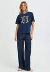 Fransa Palmer Graphic Cotton T-Shirt, Navy