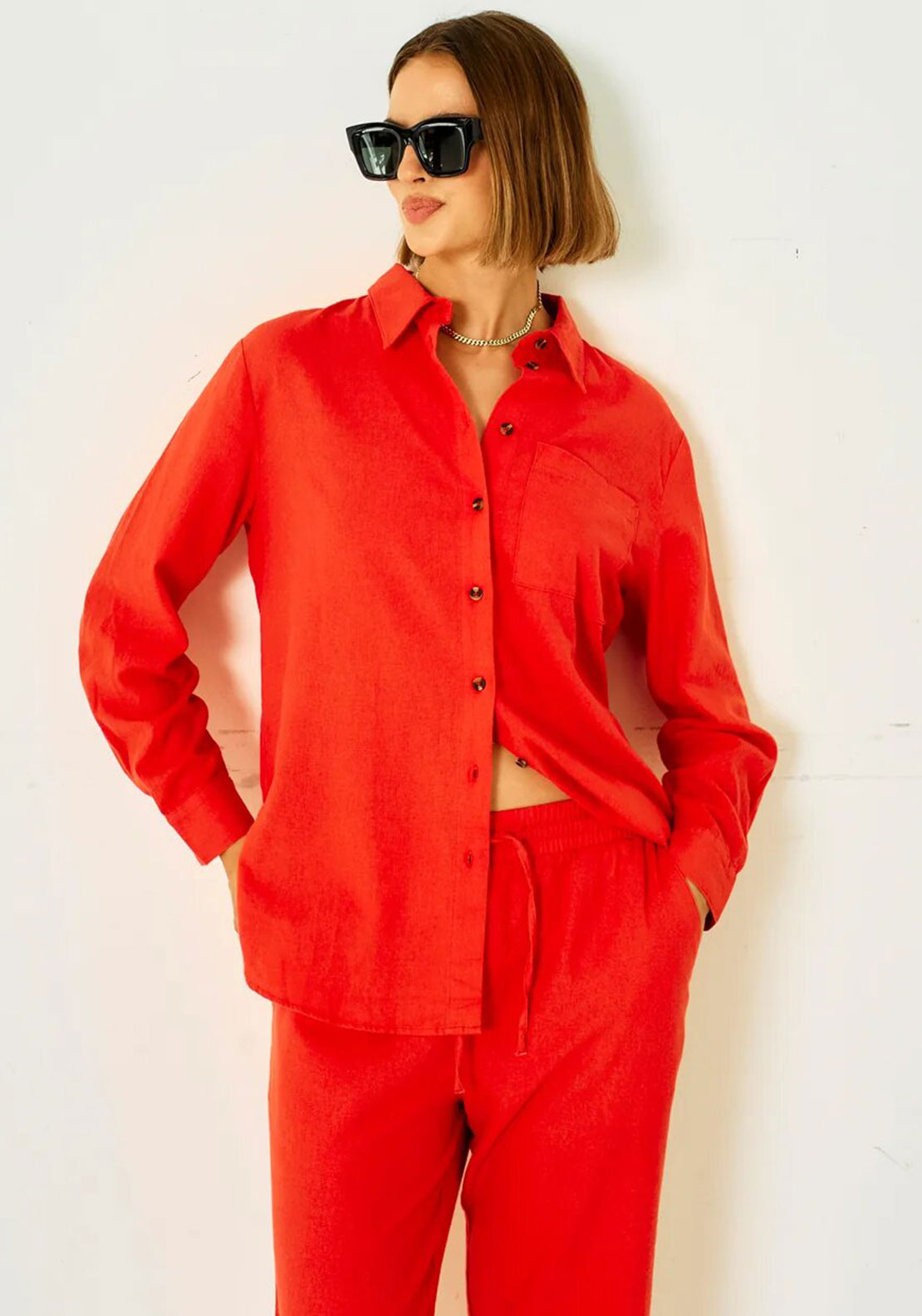 Freequent Lava Linen Shirt, Coral