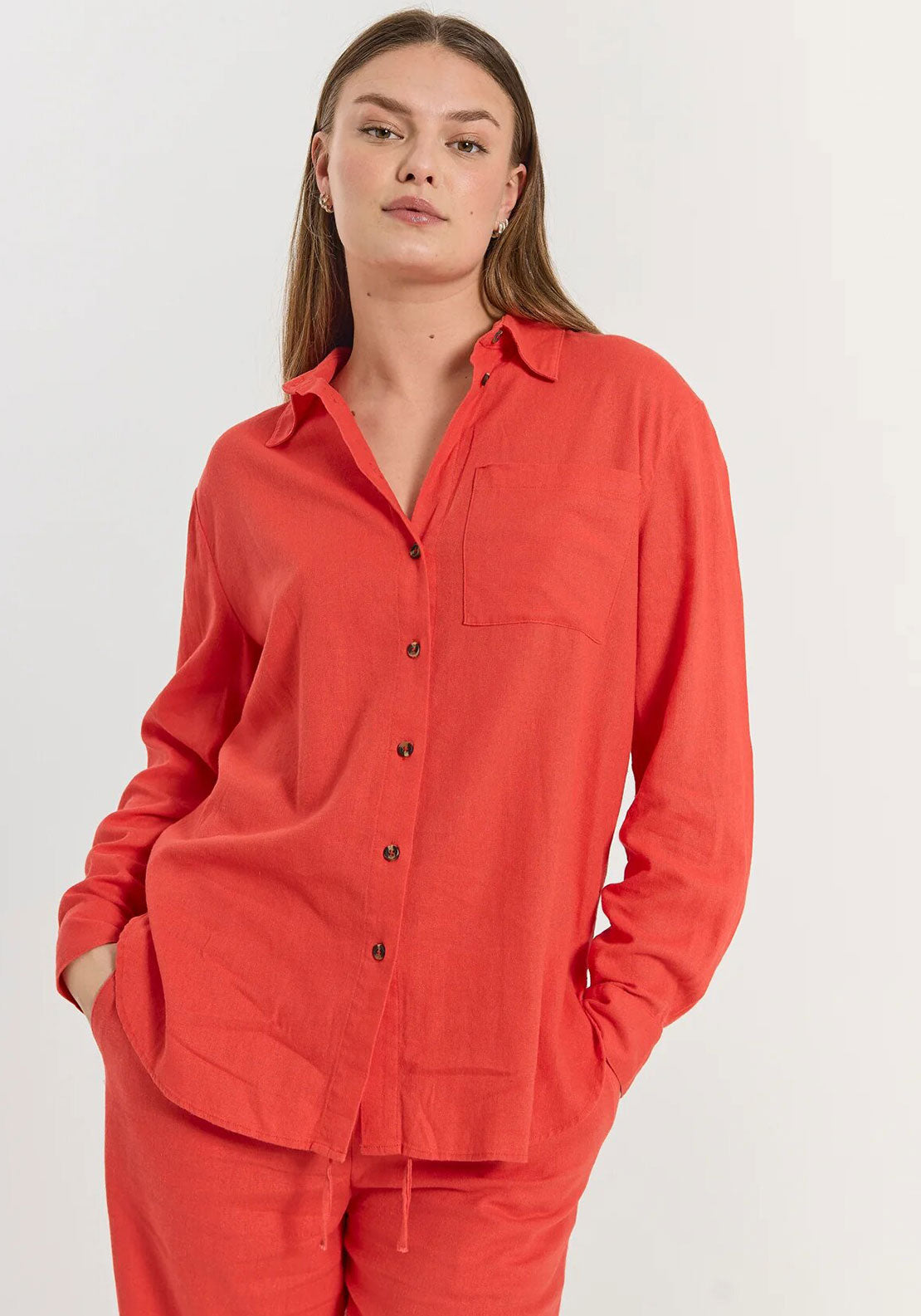 Freequent Lava Linen Shirt, Coral