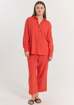 Freequent Lava Linen Shirt, Coral