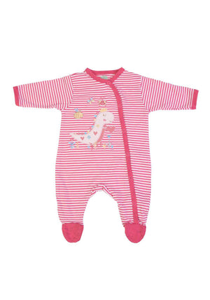 FS Baby Girl Dino Stripe Babygrow, Pink