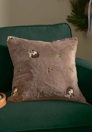 FESTIVE PUDDING FAUX FUR CUSHION