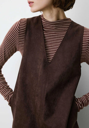Grace & Mila Sleeveless Faux Suede Pinafore Dress, Brown