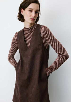 Grace & Mila Sleeveless Faux Suede Pinafore Dress, Brown