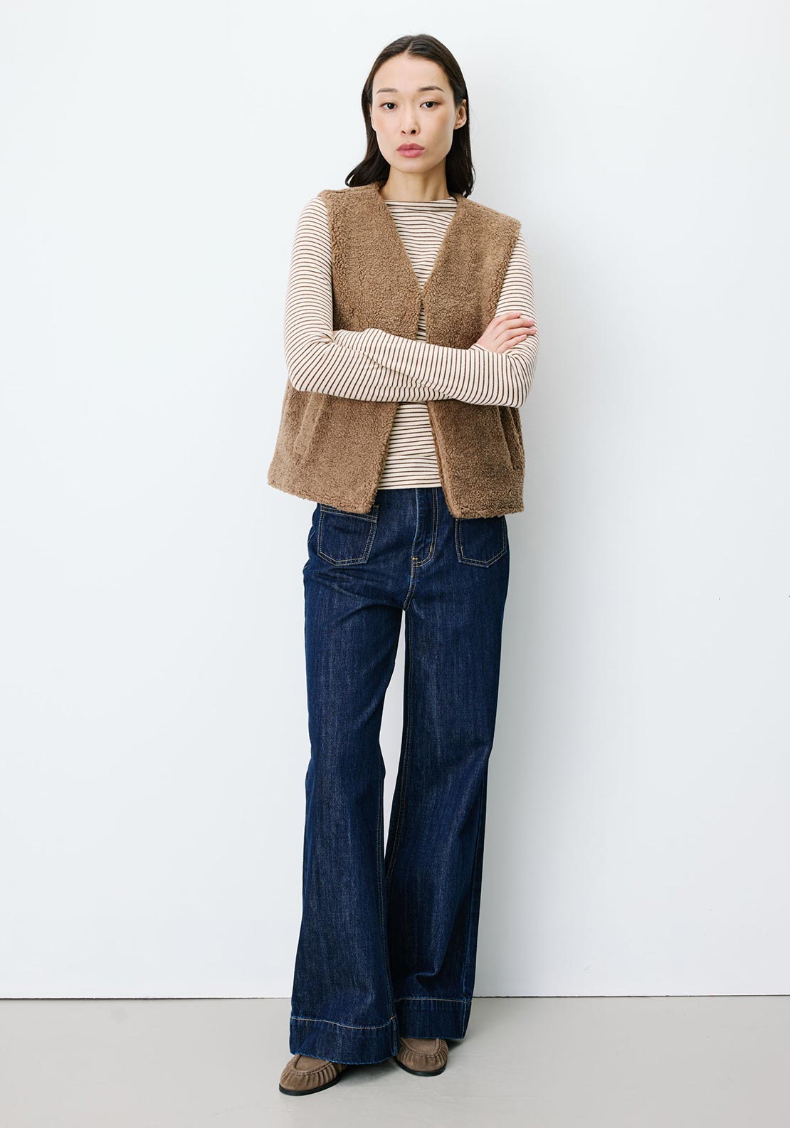 Grace & Mila Textured Open Gilet, Taupe