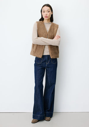 Grace & Mila Textured Open Gilet, Taupe