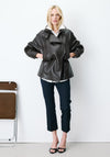 Grace & Mila Funnel Neck Faux Leather Jacket, Chocolate Brown