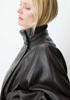 Grace & Mila Funnel Neck Faux Leather Jacket, Chocolate Brown