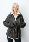 Grace & Mila Funnel Neck Faux Leather Jacket, Chocolate Brown