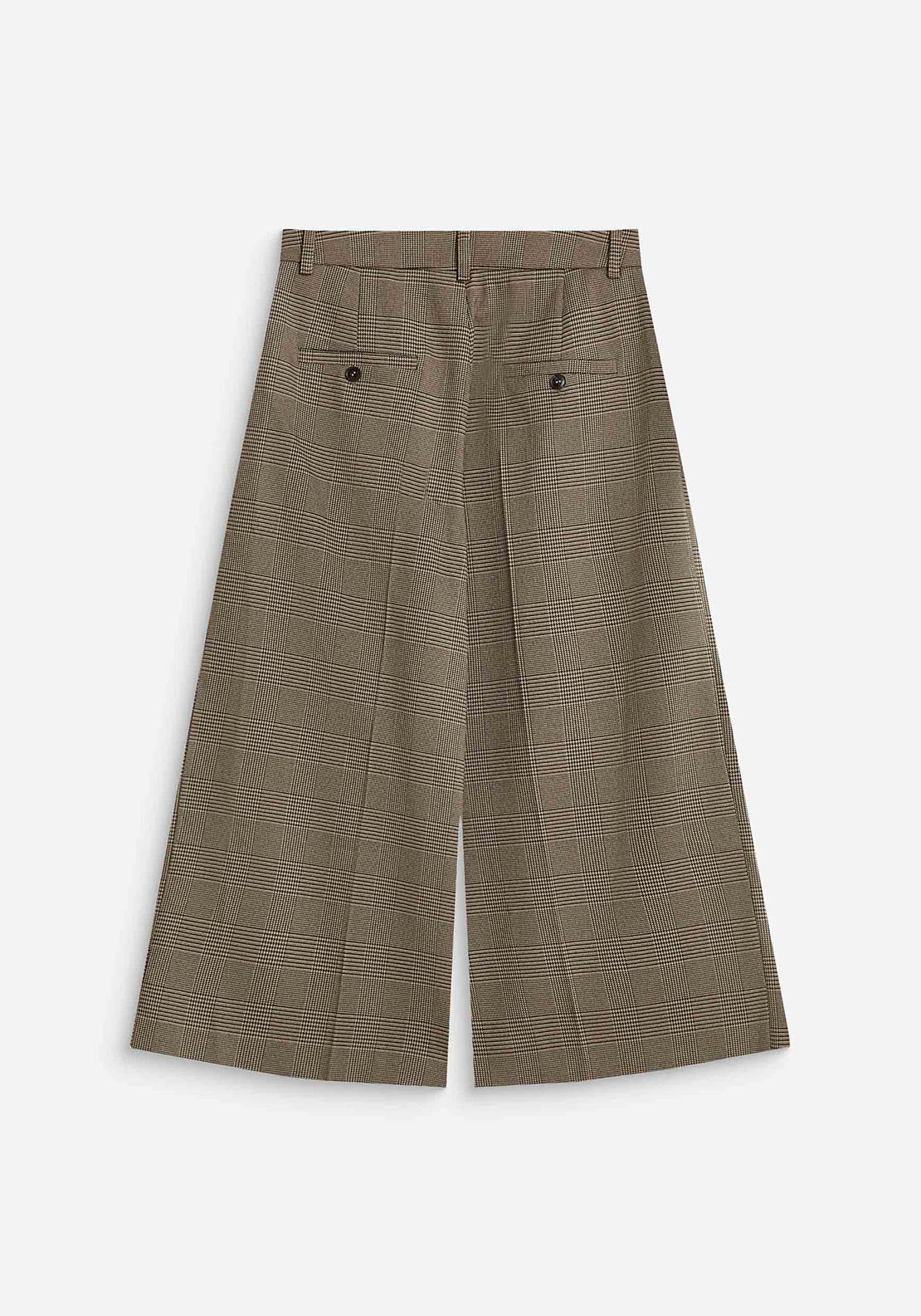 Grace & Mila Plaid Print Cropped Wide Leg Trousers, Beige