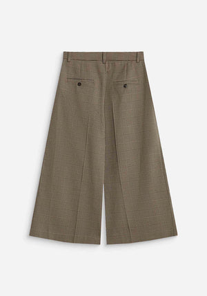 Grace & Mila Plaid Print Cropped Wide Leg Trousers, Beige