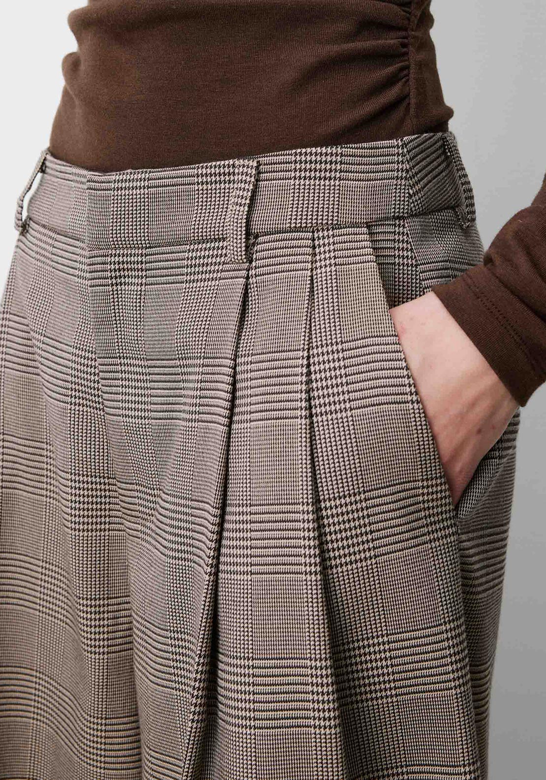 Grace & Mila Plaid Print Cropped Wide Leg Trousers, Beige