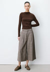 Grace & Mila Plaid Print Cropped Wide Leg Trousers, Beige