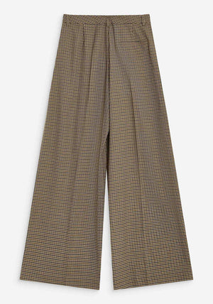 Grace & Mila Checked Wide Leg Trousers, Beige Multi