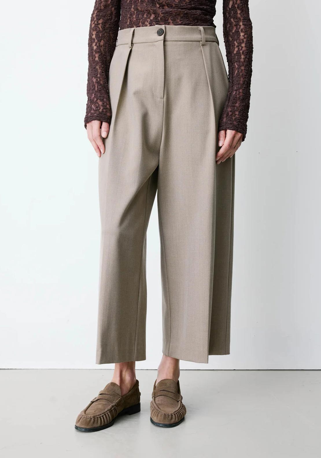 Grace & Milka Atlantis Tailored Wide Leg Trousers, Beige