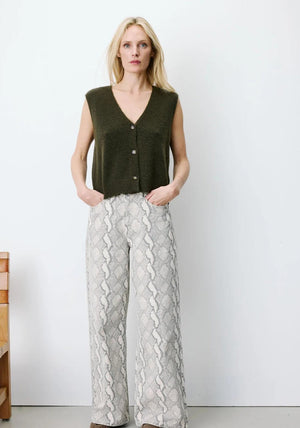 Grace & Mila Nars Sleeveless Knit Cardigan, Khaki Green