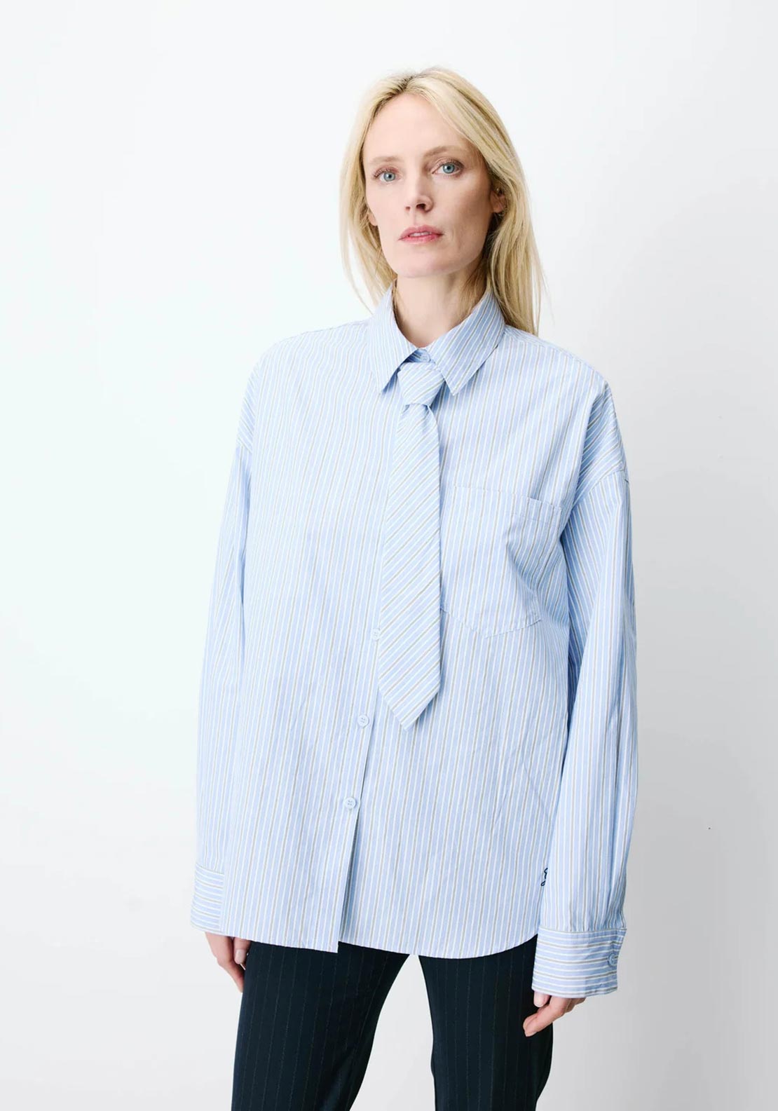 Grace & Mila Athena Pinstriped Shirt, Blue